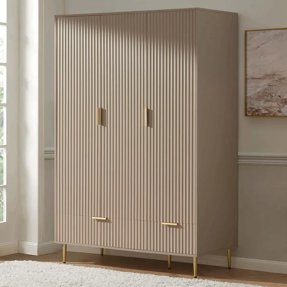 BOXED DUSK EVIE 3 DOOR WARDROBE WITH DRAWERS - TAUPE (2 BOXES)