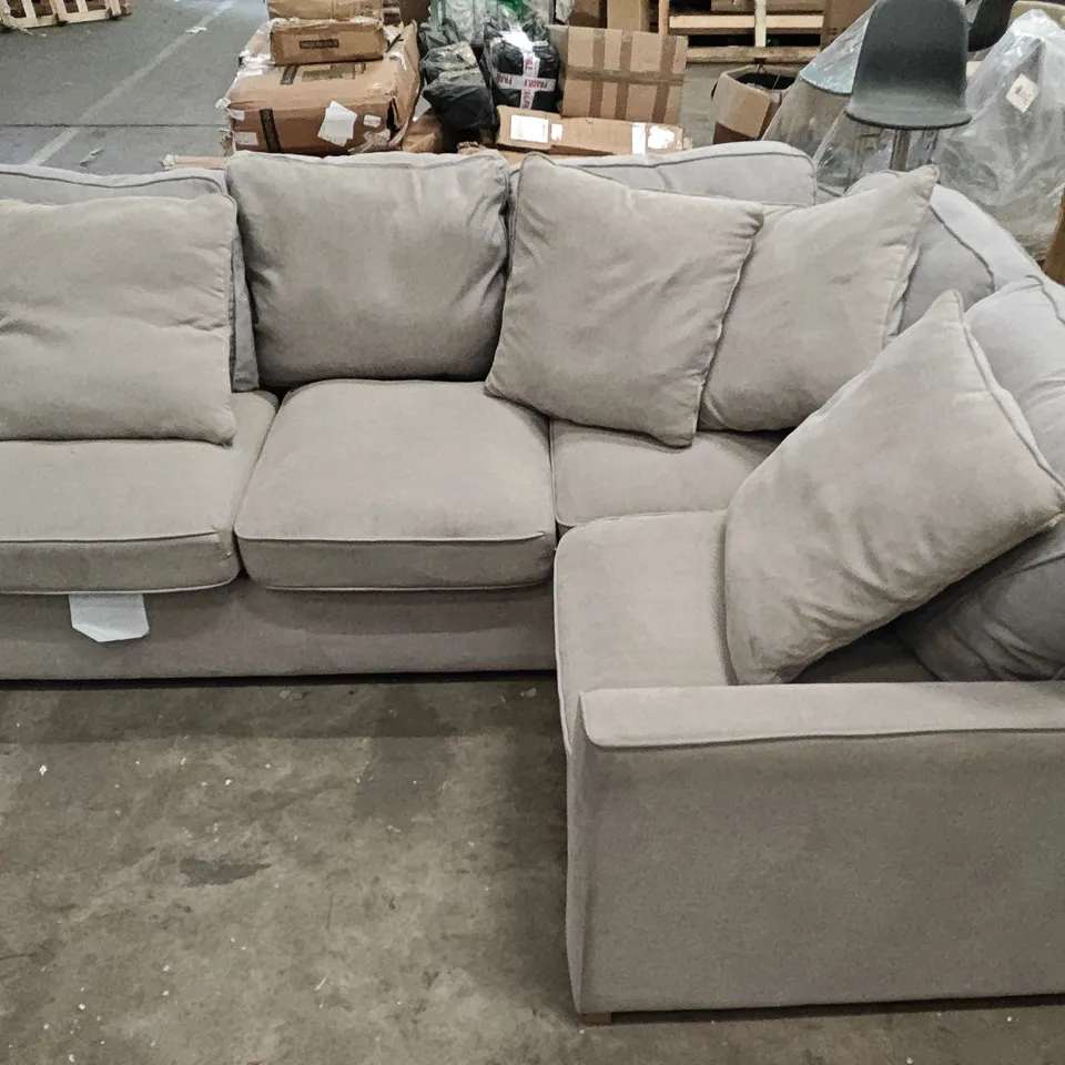 LIGHT GREY FABRIC LOUNGE SOFA WITH SCATTER CUSHIONS