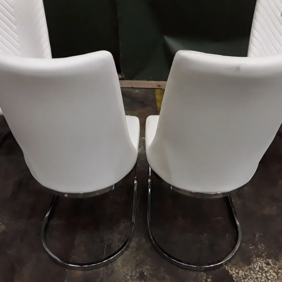 SET OF 4 WHITE LEATHER DINING CHAIRS