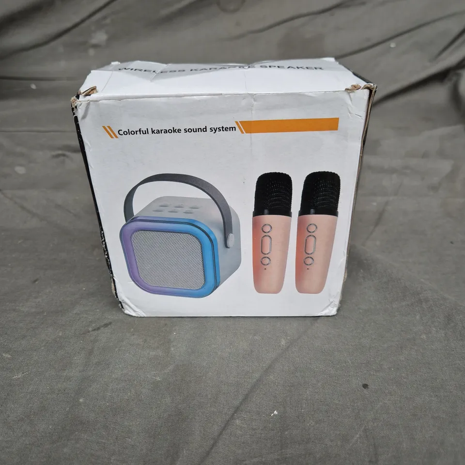 MINI KARAOKE SOUND SYSTEM WITH TWO WIRELESS MICROPHONES – BOXED