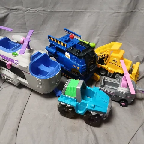 ASSORTED PAW PATROL PLASTIC TOY VEHICLE SET – HELICOPTER, CARS AND TRUCKS