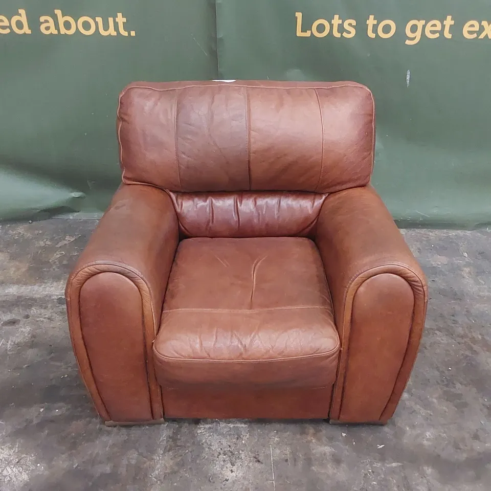 QUALITY DESIGNER BROWN FAUX LEATHER ARMCHAIR