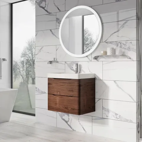 BOXED COREY 600M WALL MOUNTED SINGLE BATHROOM VANITY UNIT - ROSEWOOD (2 BOXES)