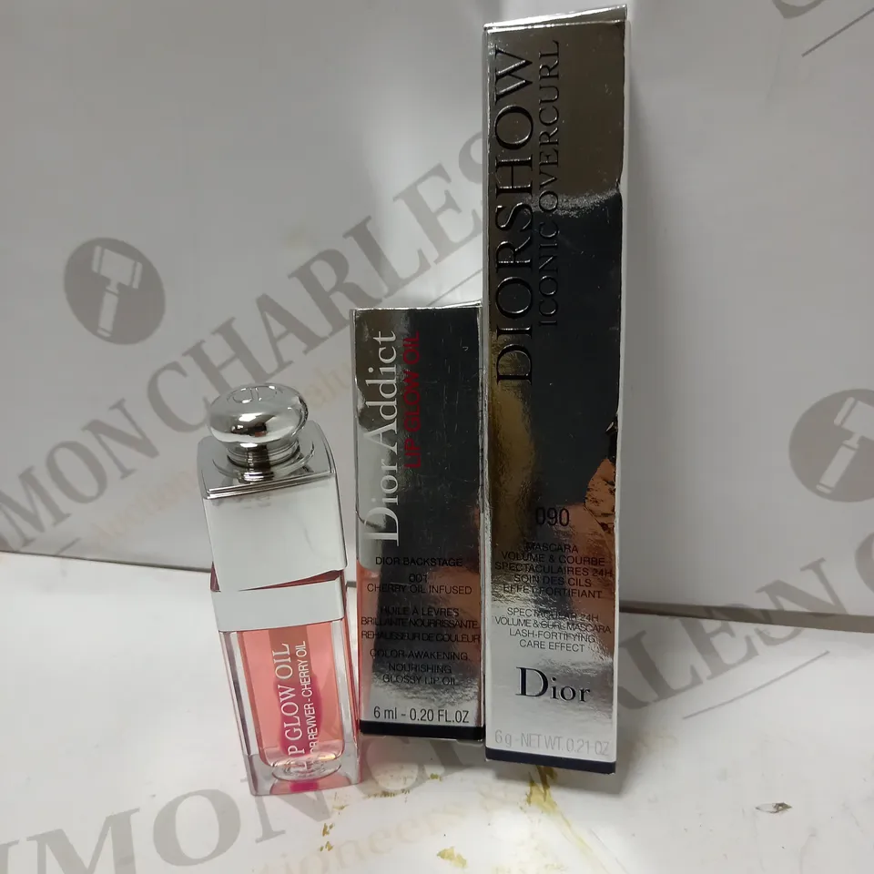 LOT OF 2 DIOR PRODUCTS TO INCLUDE ICONIC OVERCURL MASCARA - 090 BLACK & DIOR ADDICT LIP GLOW OIL - 001 PINK 