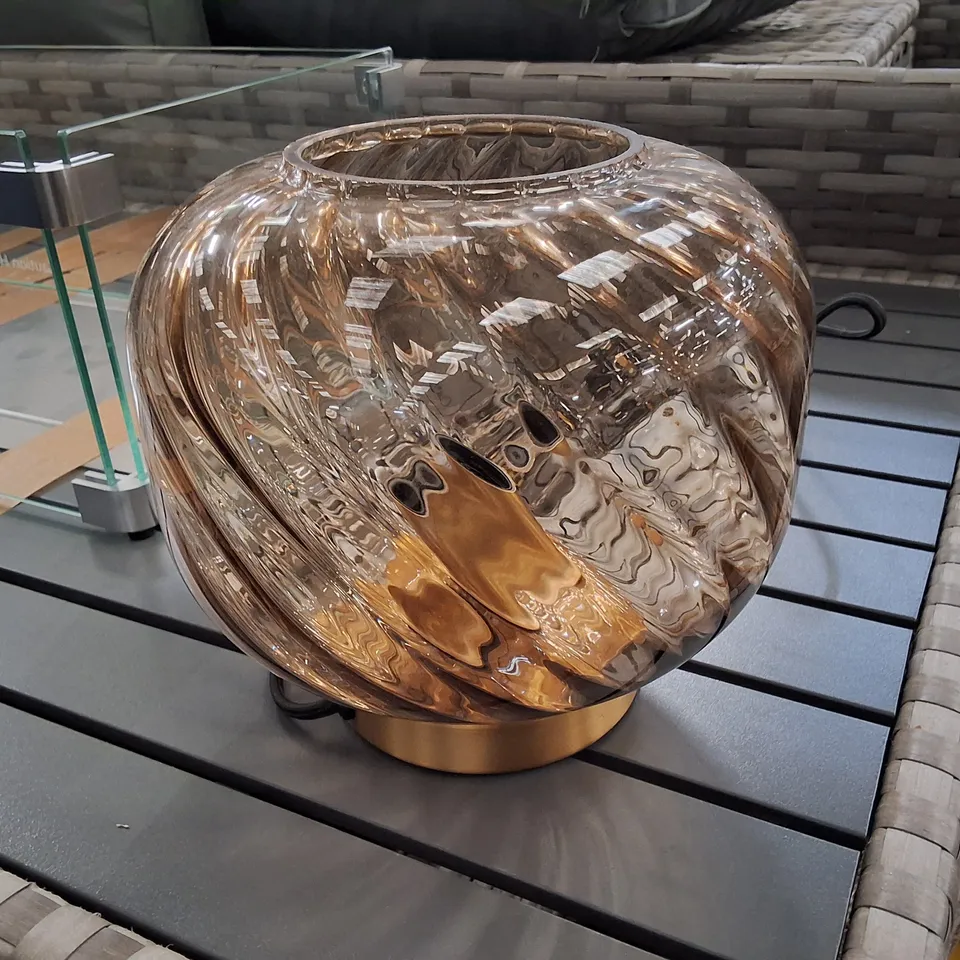 ARELIA SMALL TEXTURED SWIRL BROWN GLASS TOUCH DIMMABLE TABLE LAMP - VINTAGE RETRO DESIGN