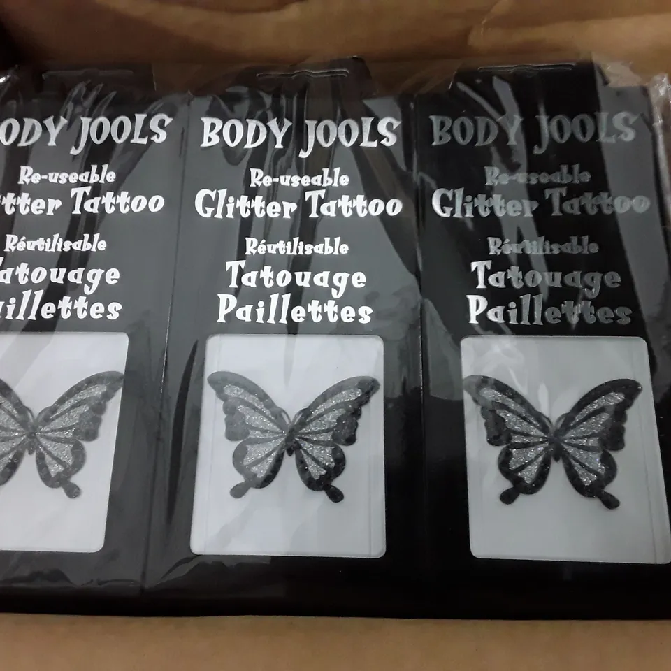 LOT OF APPROXIMATELY 200 PACKS OF BODY JOOLS BUTTERFLY REUSABLE GLITTER TATTOOS 