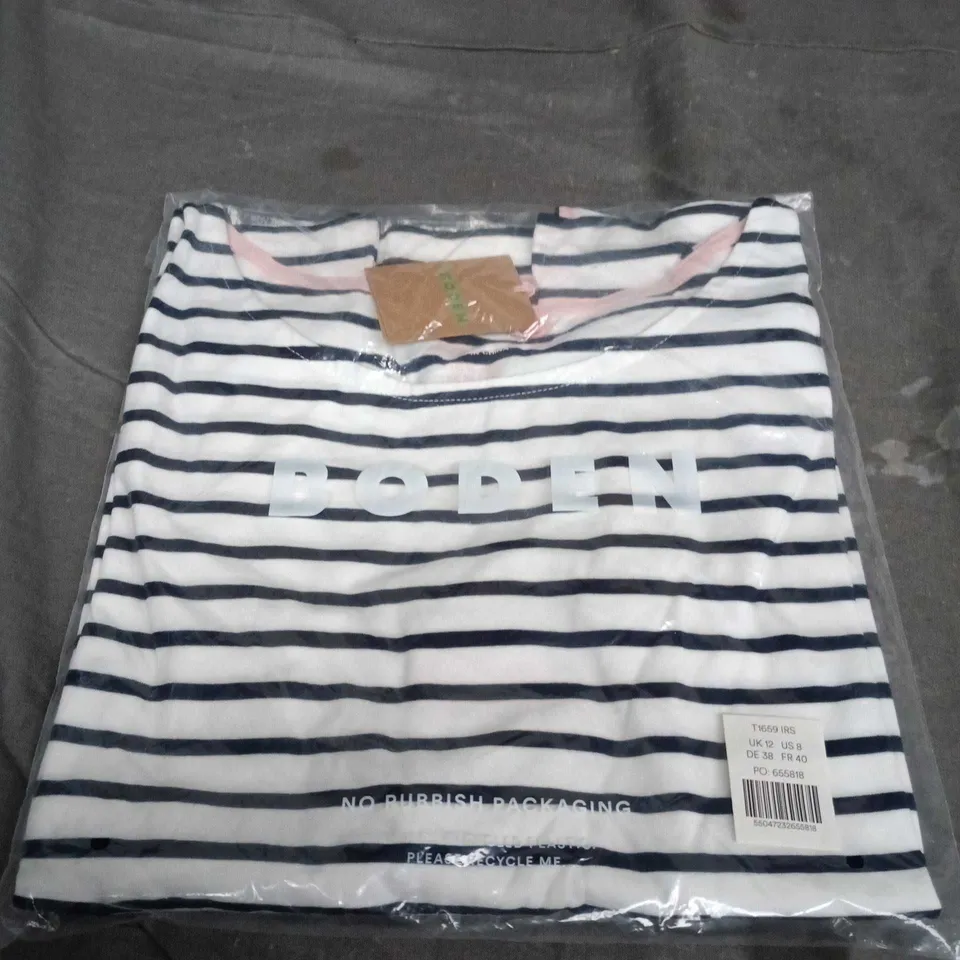 BODEN STRIPED JERSEY TOP – NAVY & WHITE, UK 12