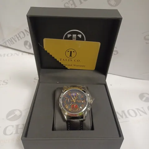 TALIS CO 7120 CHRONOGRAPH WATCH MOON PHASE MOVEMENT GENUINE LEATHER STRAP