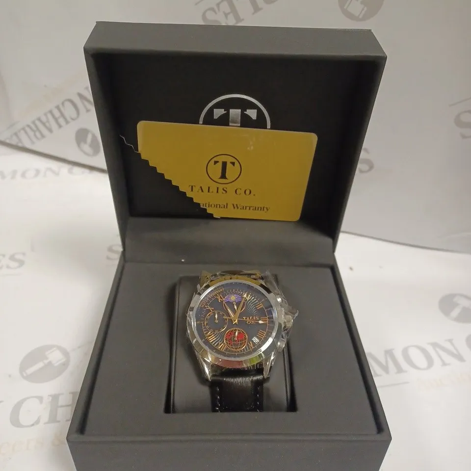 TALIS CO 7120 CHRONOGRAPH WATCH MOON PHASE MOVEMENT GENUINE LEATHER STRAP