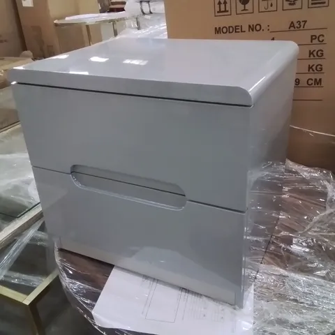 GREY GLOSS FINISH TWO DRAWER BEDSIDE TABLE