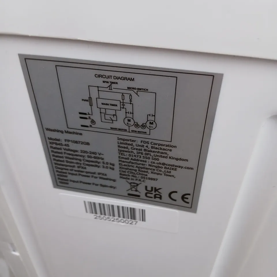 TWIN-TUB WASHING MACHINE FP10872GB – WHITE WITH BLUE LIDS