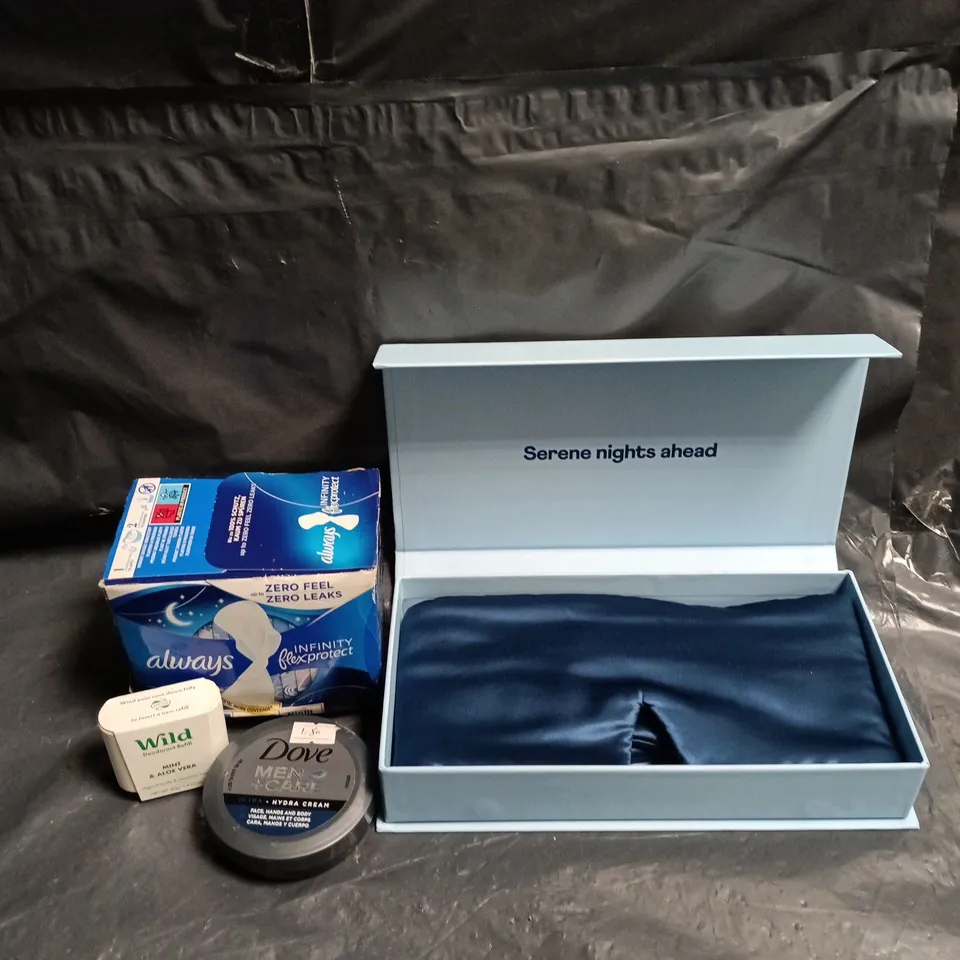 APPROXIMATEY 15 ASSORTED HEALTH AND BEAUTY PRODUCTS TO INCLUDE - ALWAYS INFINTY PADS - HEIGHTS SLEEP MASK AND WILD DEODORANT REFILL