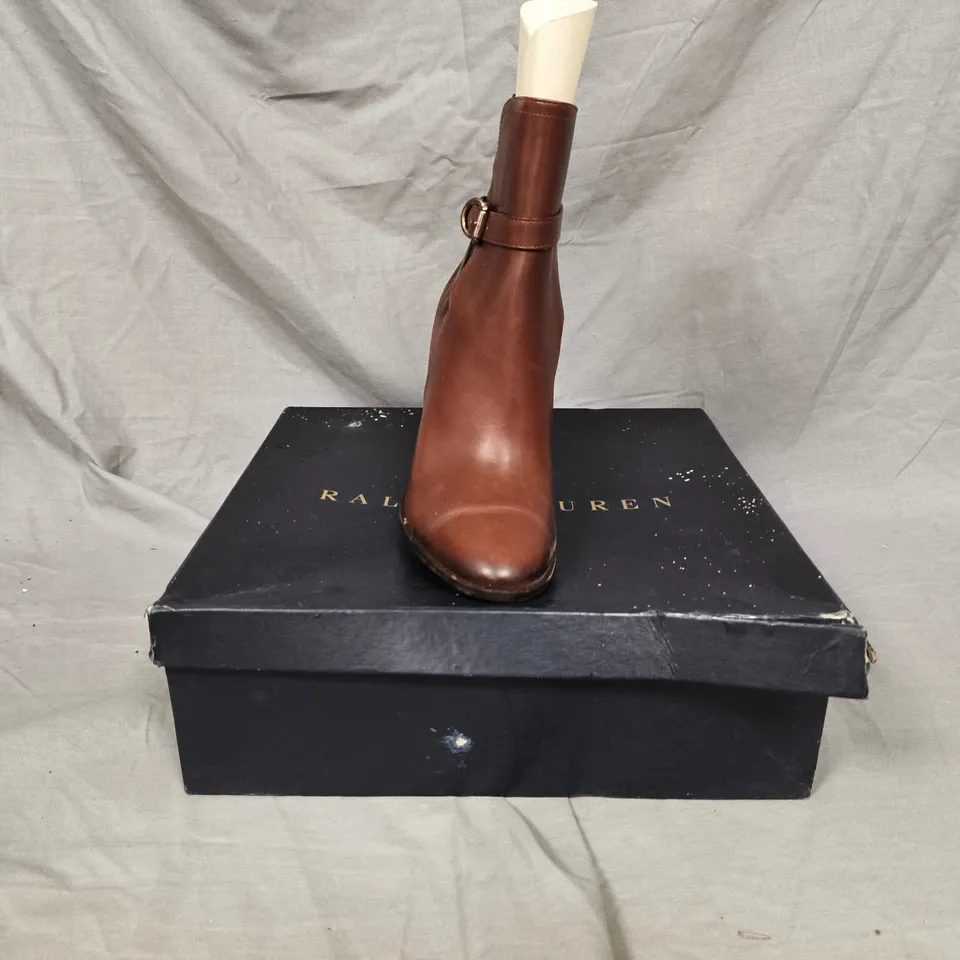 RALPH LAUREN COLLECTION BROWN LEATHER ANKLE BOOTS – WOMEN'S. SIZE UK 7.5