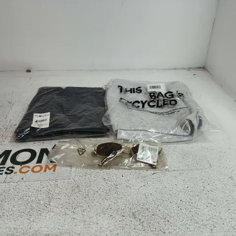 BOX OF APPROXIMATELY 25 ASSORTED CLOTHING ITEMS TO INCLUDE PLUSH MICRO SHORT, GEORGIE OFF SHOULDER SHORT SLEEVE TOP ETC