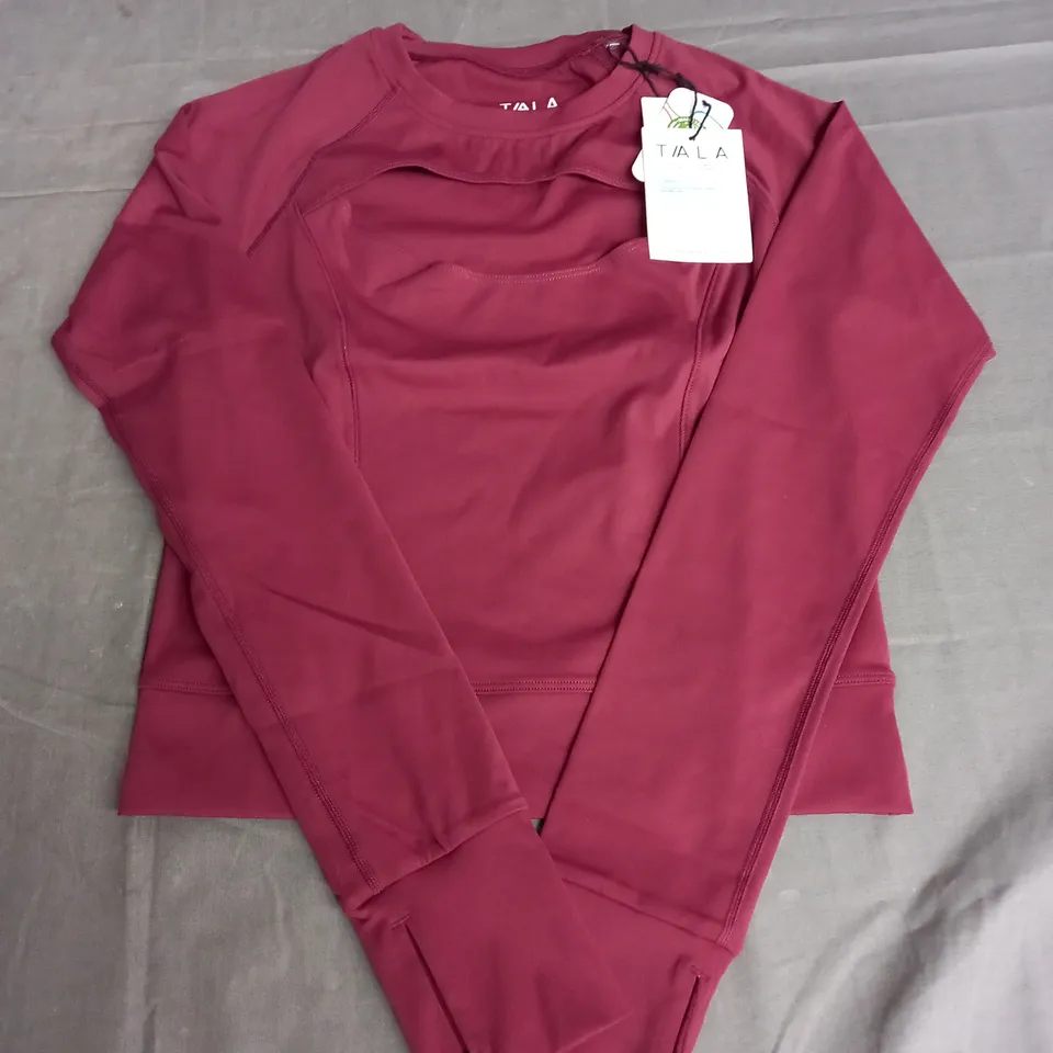 TALA SKIN LUXE CUTOUT LONG SLEEVE TOP IN DARK CHERRY SIZE M