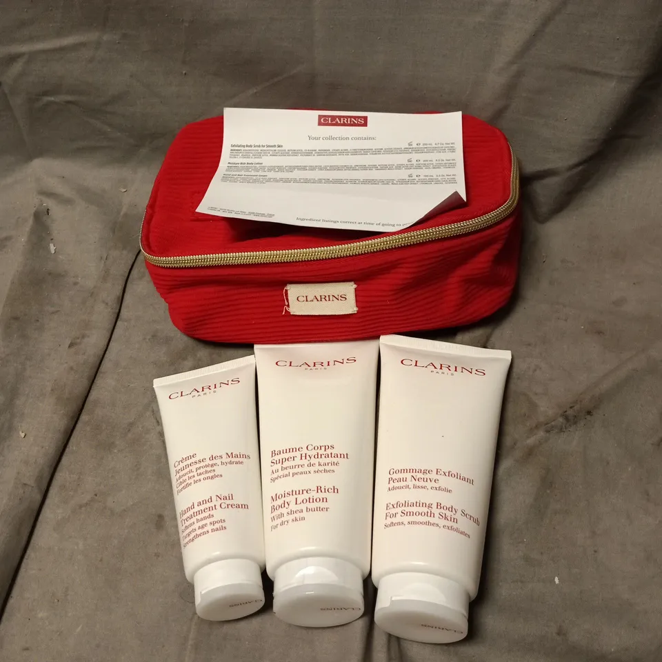 CLARINS 3 ITEM GIFT SET IN RED CASE