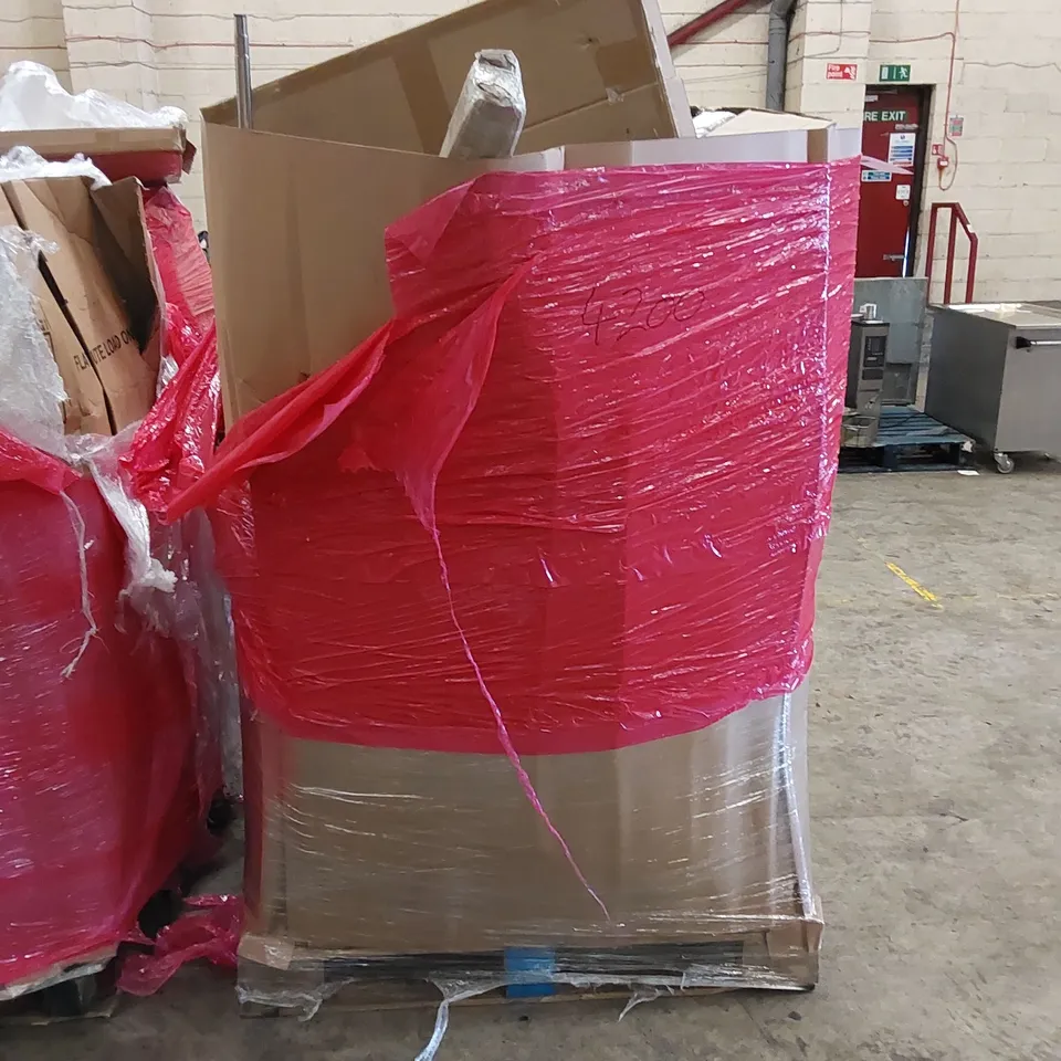 PALLET OF ASSORTED HOUSEHOLD ITEMS AND CONSUMER PRODUCTS. INCLUDES BOXED FURNITURE ETC 