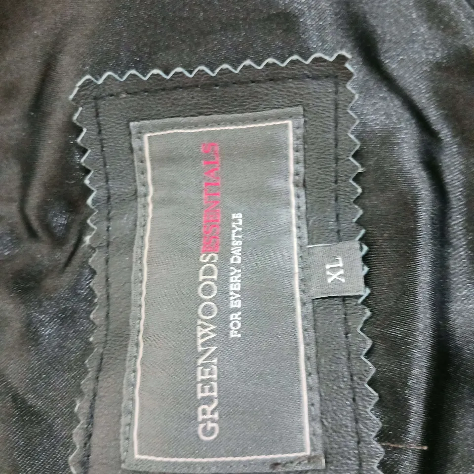 GREENWOODS ESSENTIALS BLACK LEATHER ZIPPED JACKET SIZE XL