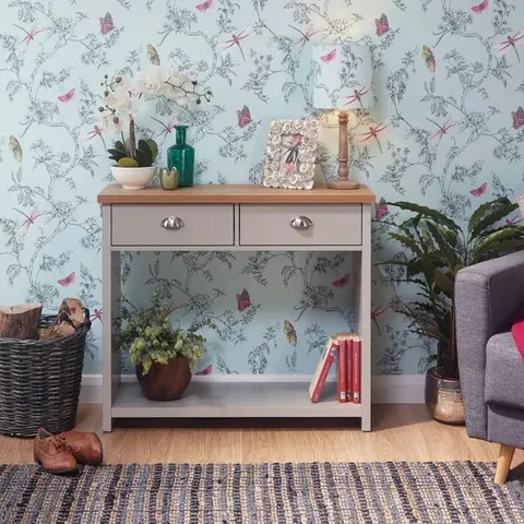 BOXED GFW LANCASTER 2 DRAWER GREY CONSOLE TABLE (1 BOX)