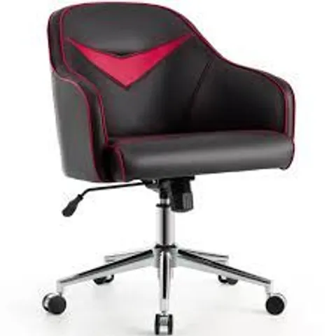 BOXED COSTWAY RED UPHOLSTERED SWIVEL GAMING CHAIR WITH ADJUSTABLE HEIGHT - BLACK/RED