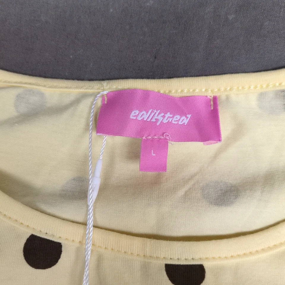EDIKTED WOMEN'S YELLOW POLKA DOT LONG-SLEEVE TOP – SIZE L