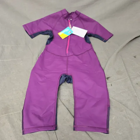 MOUNTAIN WAREHOUSE BEACH KIDS WAVE THERMAL LINED KIDS SHORT SLEEVE RASH SHORTY IN PURPLE SIZE 7-8YRS