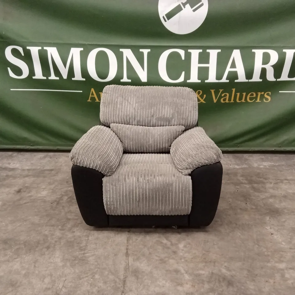 ARMSTRONG FABRIC AND FAUX LEATHER MANUAL RECLINER SOFA