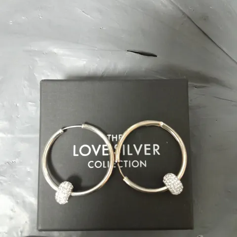 THE LOVE SILVER COLLECTION STERLING SILVER 40MM CRYSTAL GLITTER SLIDER HOOPS