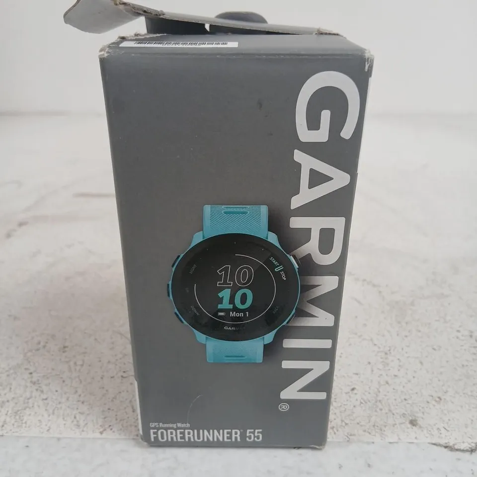 GARMIN FORERUNNER 55 GPS RUNNING WATCH – TURQUOISE BAND, BOXED
