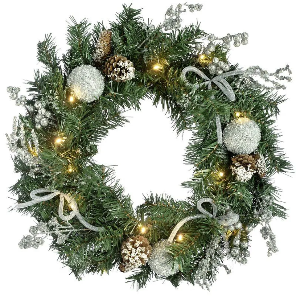 BOXED PRE-LIT ILLUMINATED 60CM CHRISTMAS WREATH