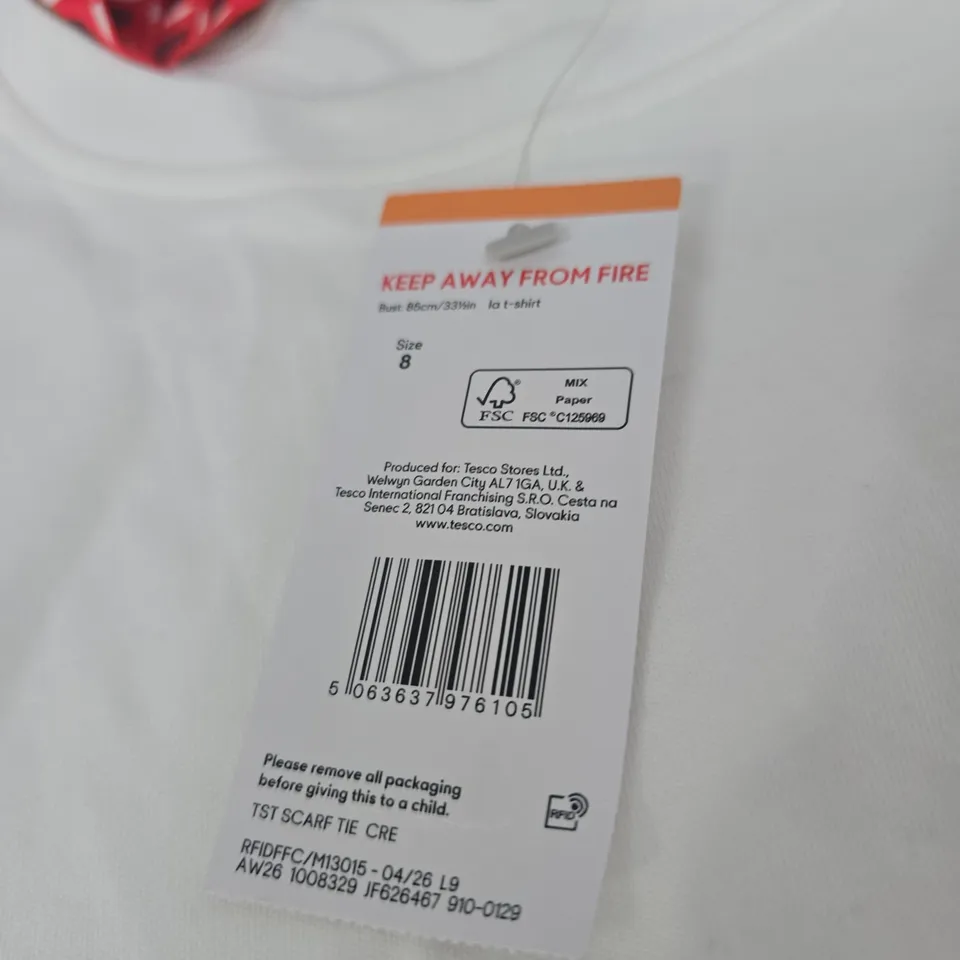 TESCO F&F WHITE T‑SHIRT WITH DETACHABLE SCARF – UK 8