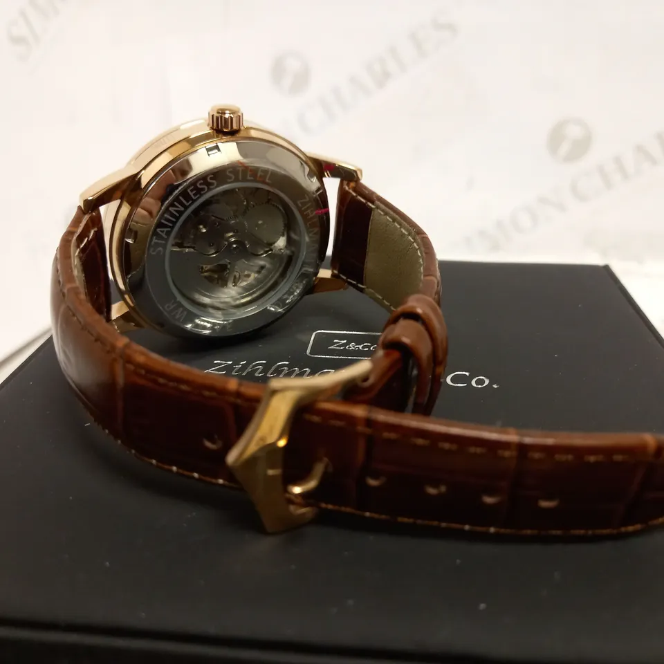 ZIHLMANN & CO SKELETON BROWN LEATHER STRAP WATCH RRP £520