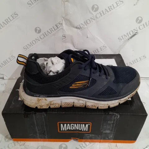 BOXED PAIR OF SKETCHERS TRACK TRAINER IN BLUE/WHITE SIZE 10 