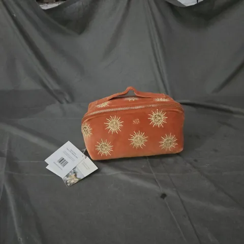 Elizabeth Scarlett Sun Goddess Rust Velvet Open Flat Makeup Bag