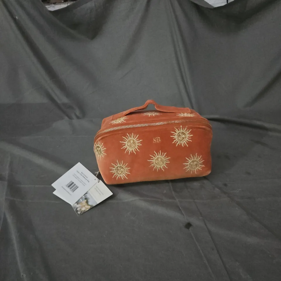 Elizabeth Scarlett Sun Goddess Rust Velvet Open Flat Makeup Bag