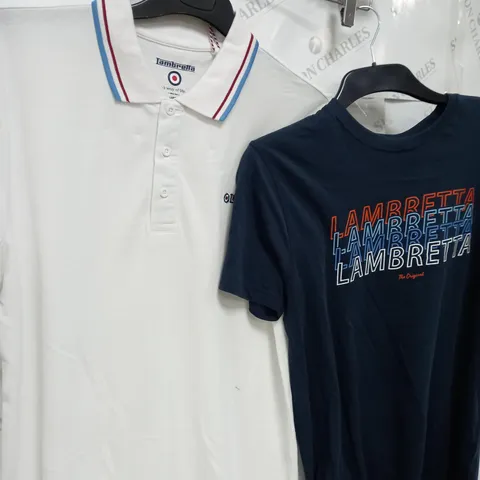 BOX OF APPROXIMATELY 10 CLOTHING ITEMS TO INCLUDE LAMBRETTA T-SHIRT, JEANS, DRESSES ETC