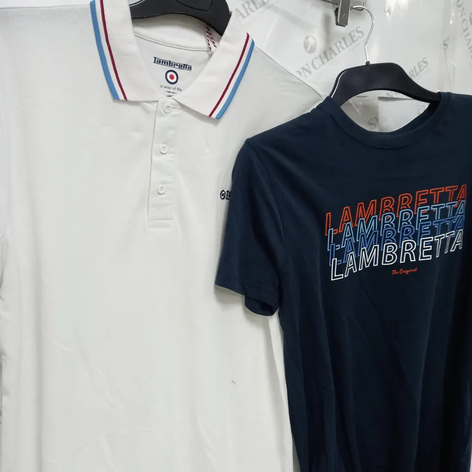 BOX OF APPROXIMATELY 10 CLOTHING ITEMS TO INCLUDE LAMBRETTA T-SHIRT, JEANS, DRESSES ETC