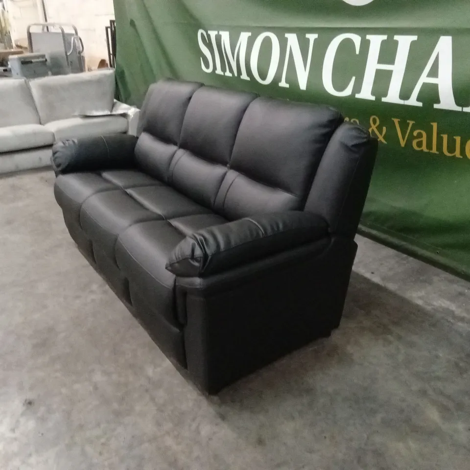 ALBION LUXURY FAUX LEATHER HIGH BACK 3 SEATER SOFA - BLACK RRP £599