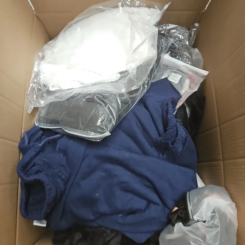 LARGE BOX OF APPROXIMATELY 25 ASSORTED CLOTHING ITEMS IN VARIOUS COLOURS, STYLES AND SIZES - COLLECTION ONLY