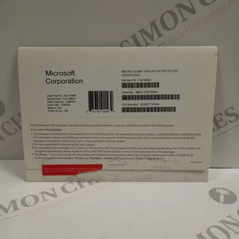 MICROSOFT WINDOWS PRO 10 64BIT DVD VERSION SOFTWARE 