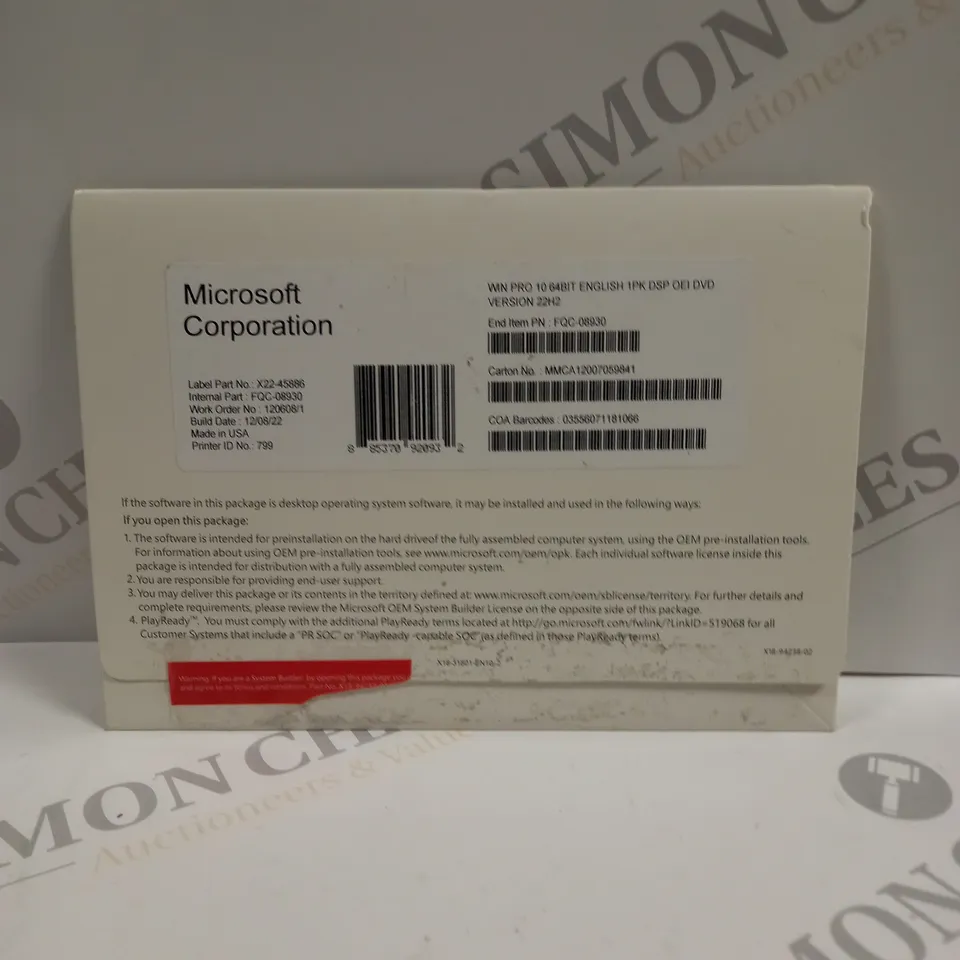 MICROSOFT WINDOWS PRO 10 64BIT DVD VERSION SOFTWARE