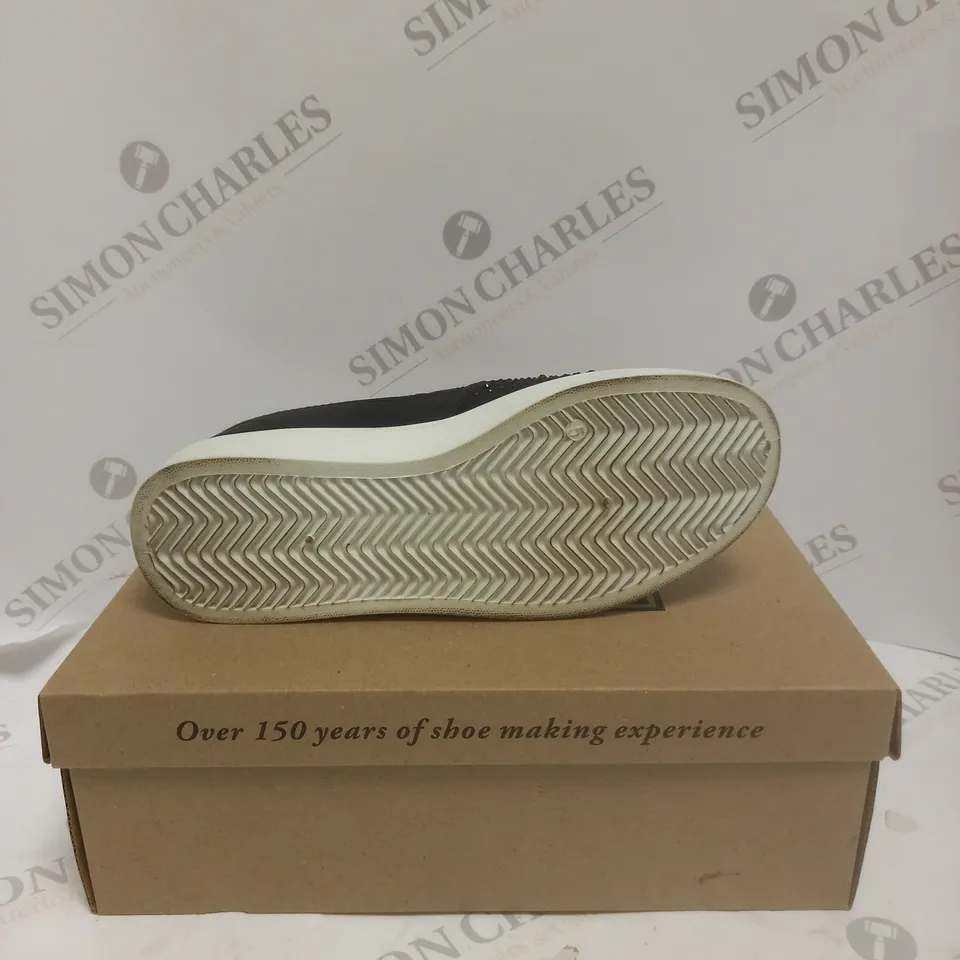 BOXED PAIR OF CUSHION WALK DIAMANTE SLIP ON SHOES IN BLACK - SIZE 5