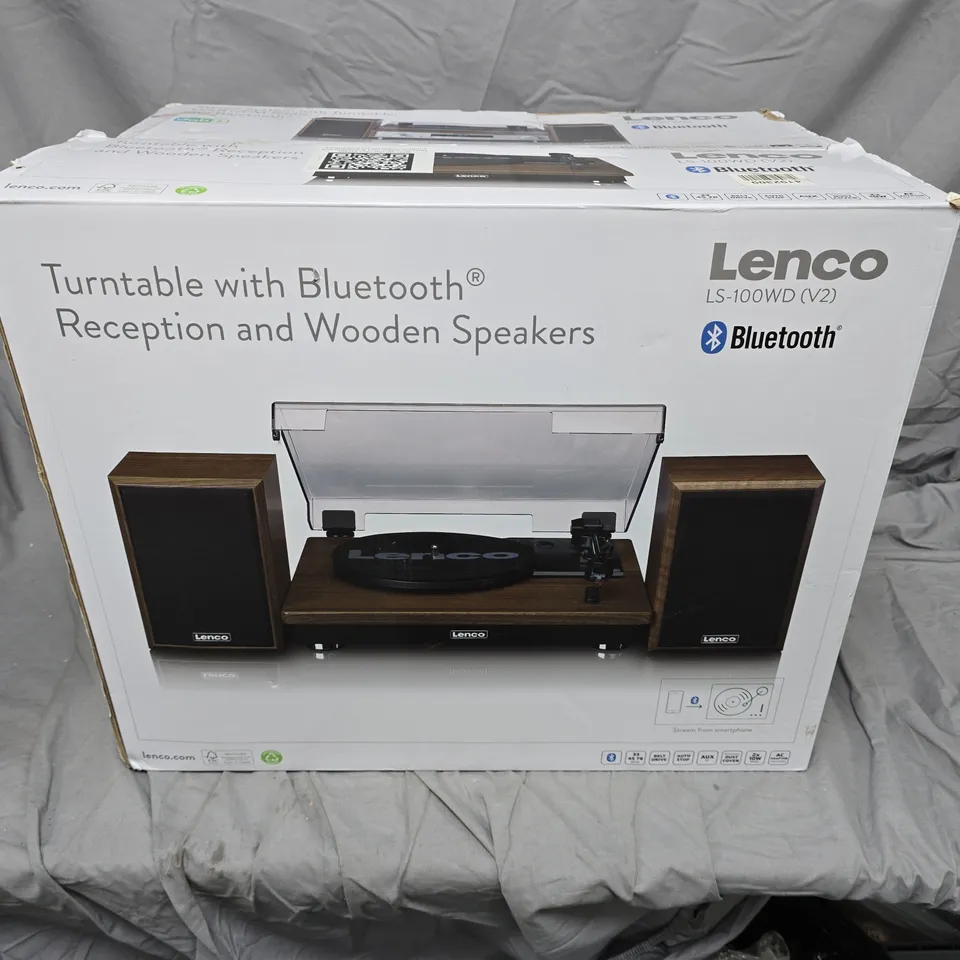 LENCO LS-100WD (V2) TURNTABLE WITH BLUETOOTH – WOODEN SPEAKERS (BOXED)