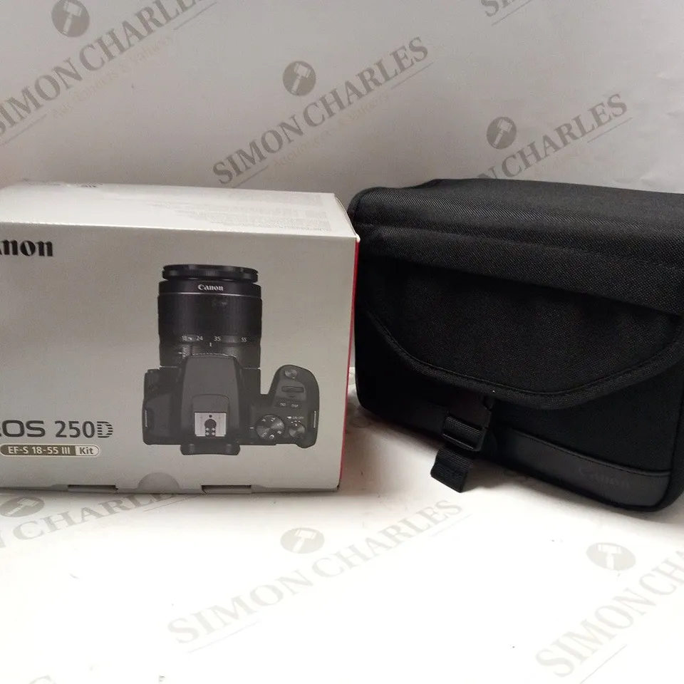 BOXED CANON ESSENTIAL TRAVEL KIT TO INCLUDE;  EOS 250D, EF-S 18-55 III AND TRAVEL BAG