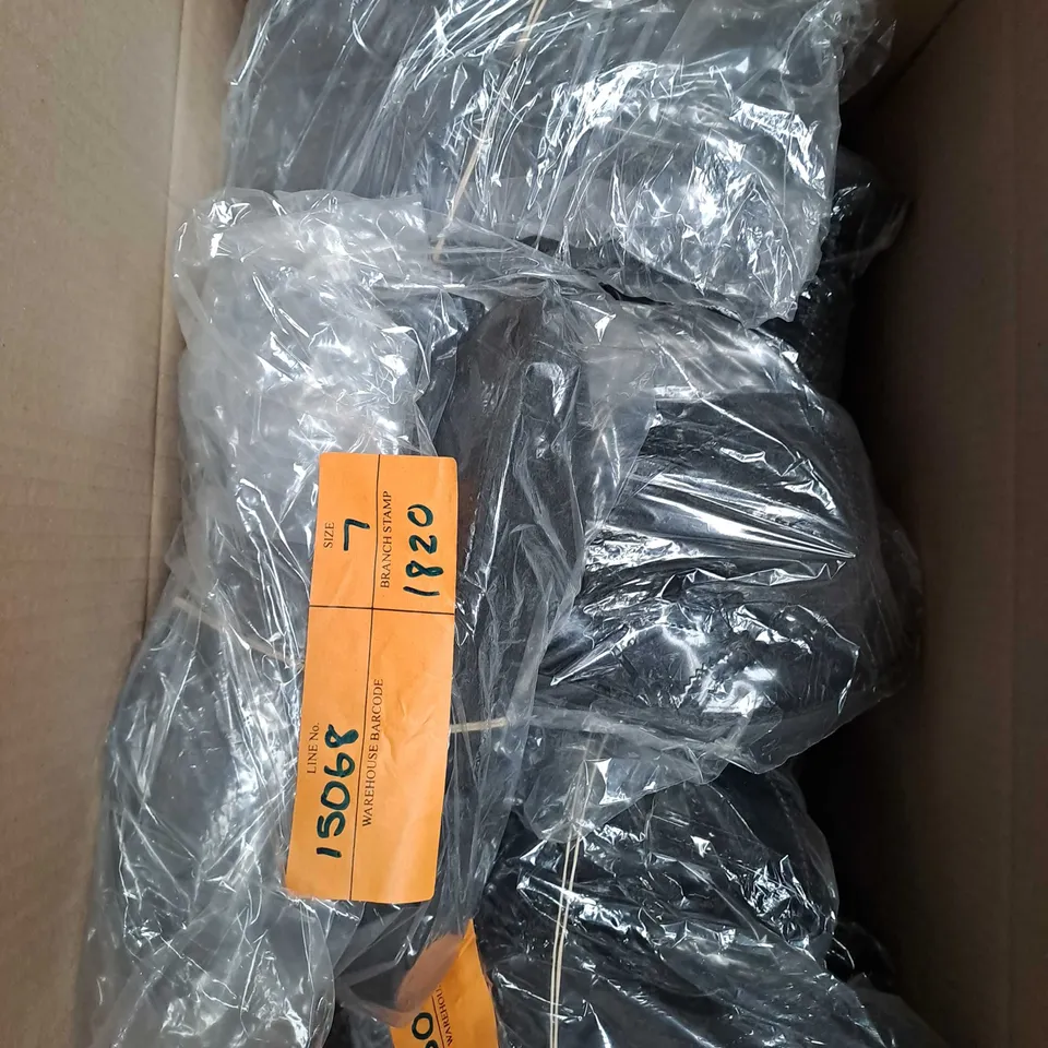 BOX OF APPROXIMATELY 12 PAIRS OF GIRLS SCHOOL SHOES IN BLACK - VARIOUS SIZES
