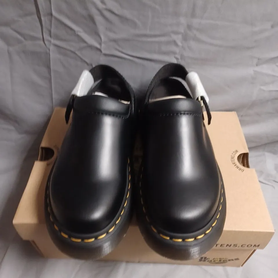 BOXD PAIR OF DR. MARTENS QUAD SHORE BLACK LEATHER SHOES – UK 4
