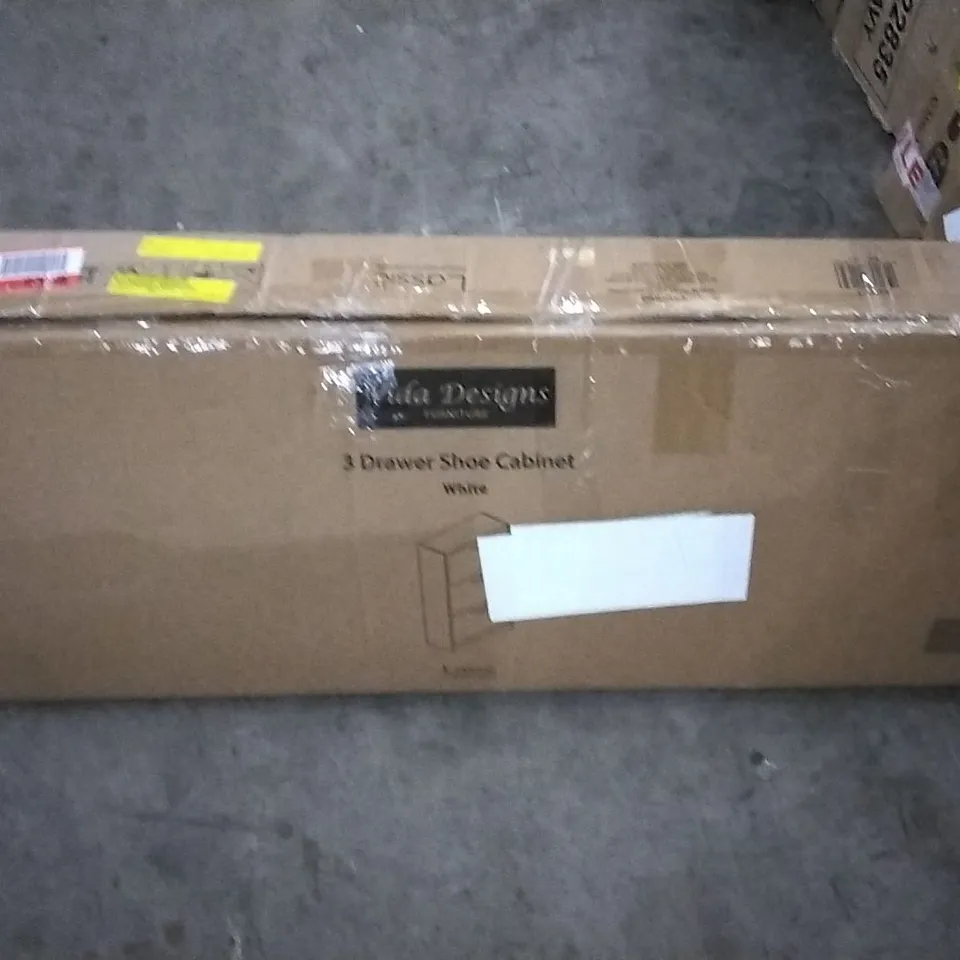 BOXED 3 DRAWER FLIP DOWN SHOE STORAGE CABINET WHITE (1 BOX)
