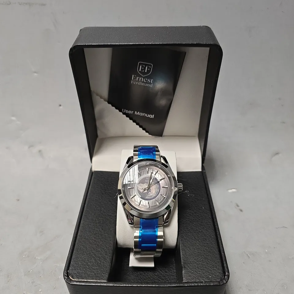 ERNEST FERDINAND WATCH – GLOBAL DIAL – STAINLESS STEEL STRAP – 3ATM WATER RESISTANT - GIFT BOX