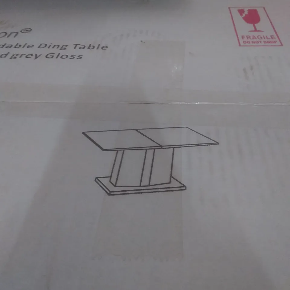 BOXED BELMONTE EXTENDABLE DINING TABLE LARGE IN WHITE AND GREY GLOSS (3 BOXES)