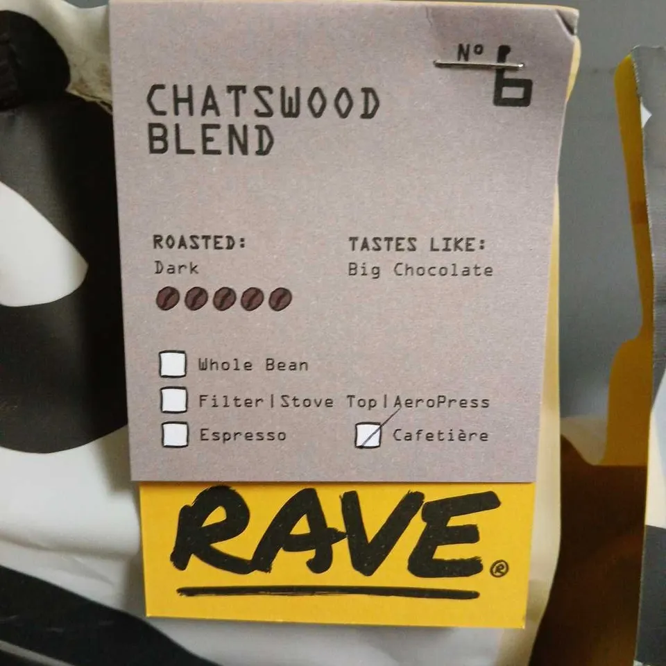 LOT OF 3 ASSORTED PACKETS OF RAVE COFFEE INCLUDES 2 1KG & 1 250G PACK